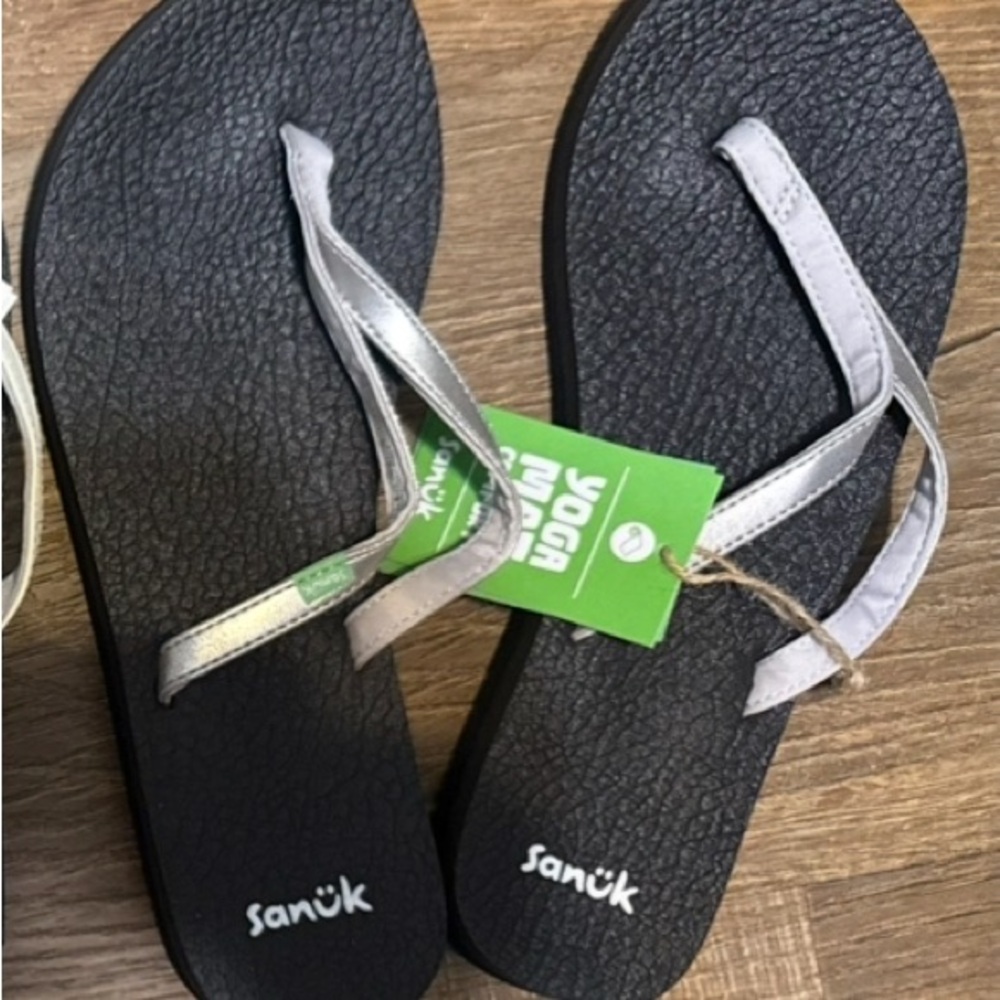 Sanuk Black Sandals with Silver Straps